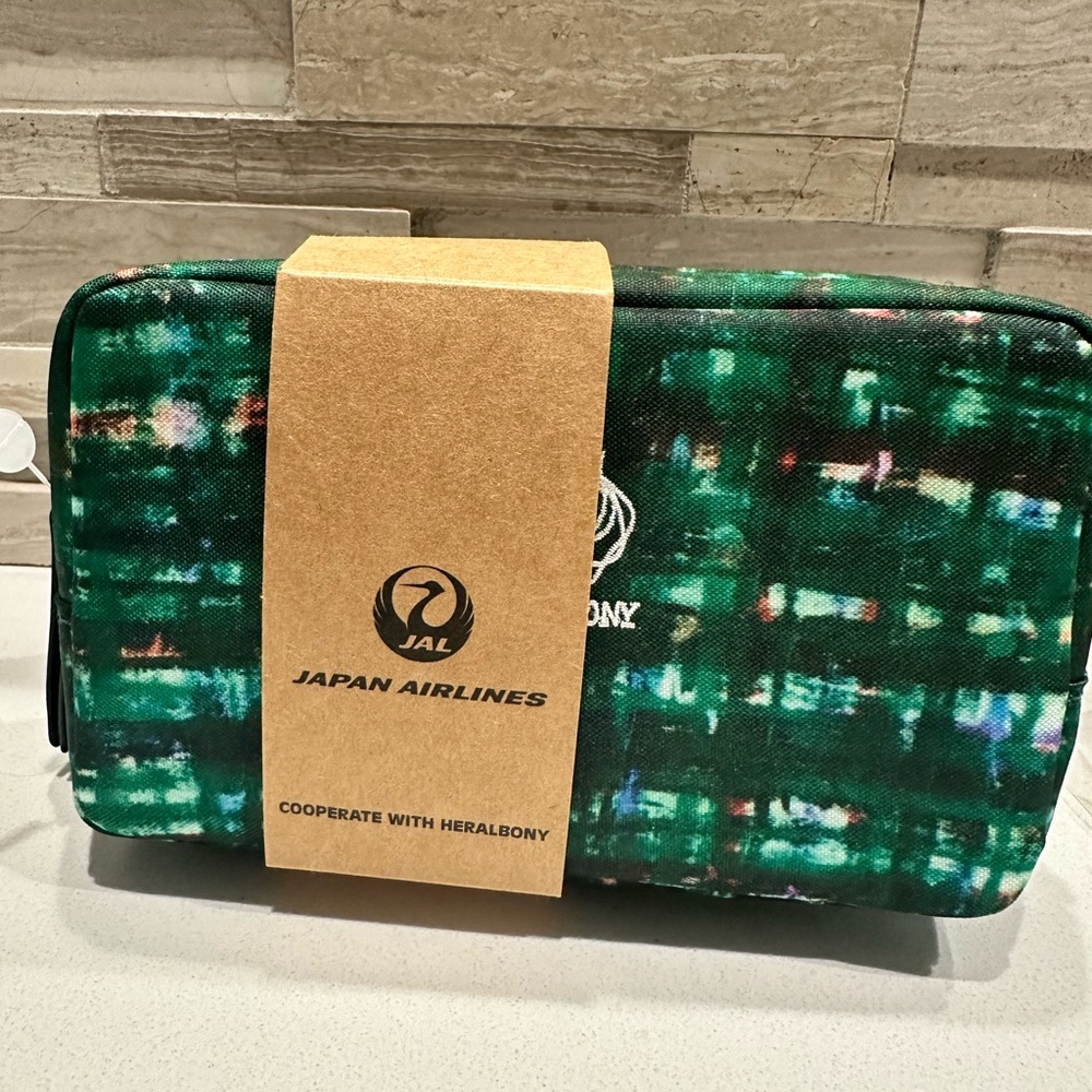 Japan Airlines X Heralbony collaboration Green Travel cosmetic bag